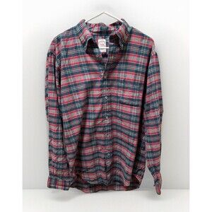 Brooks Brothers Red Plaid Long Sleeve Button Down Flannel Shirt Green Gray
